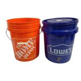 2 Plastic Buckets w/ Lid - 15 x 12