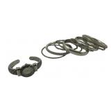 9 Silver Tone Bangles & Kim Rogers Watch