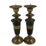 2 Brass Candleholders - 9.5" Tall
