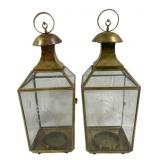 2 Brass Candle Lanterns - 18 x 7 x 7