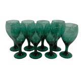 8 Vintage Green Teardrop Stemware Glasses