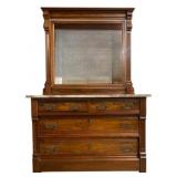 4 Drawer Marble Top Dresser w/ Mirror