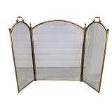 Vintage 3 Panel Brass Wire Mesh Fireplace Screen
