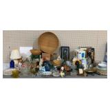 Table Lot of Assorted Decor Items, Glass & More