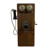 Antique Wood Crank Telephone - 24 x 9.5 x 6