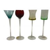 Hand Blown Multicolored Cordial Glasses - 7" Tall