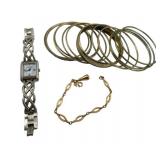 13 Gold Tone Bangles, 1 Sarah Coventry Bracelet