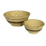 2 Vintage Stoneware Mixing Bowls - 10", 6" Round