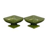 2 Vintage Indiana Glass Green Pedestal Dishes