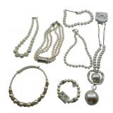 6 Pearl Necklaces, 1 Bracelet & 1 Pair of Earrings
