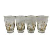 4 Vintage Golden Wheat Glasses - 4.75" Tall