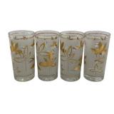 4 Vintage Libby Frosted Gold Leaf Drinking Glasses