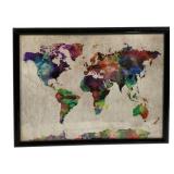 Framed Watercolor World Map - 17 x 21