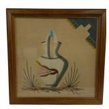 Framed Vintage Sand Painting - 13.75 x 13.75