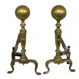 Pair of Antique Brass Andirons - 15 x 7 x 19
