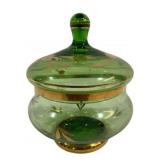 Vintage Romanian Glass Covered Candy Dish