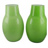 Pair Green Glass Vases 13"