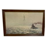 Framed Ship Towed Picture - 28 x 44.5