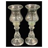 2 Glass Candleholders - 10.5" Tall