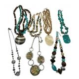 7 Necklaces - Turqouise, Brown, Opal & Shell