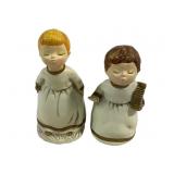 2 Vintage Ceramic Kissing Angel Figurines - 10"