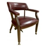 Leather Chair w/ Nailed Design on Castors