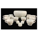 Vintage Westmoreland Milk Glass Punch Bowl Set