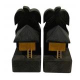 2 Wood Bookends - 4 x 3 x 6