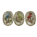 3 3-D Oval Porcelain Bird Plaques - 7 x 5
