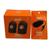 2 Onn Surf USB Speakers & Port Hub in Box