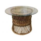 Wicker Side Table w/ glass top - 19 x 15