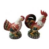2 Ceramic Roosters - 12" tall