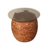 Wicker Side Table w/ glass top - 21 x 19