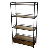 Three Hands Wood & Metal Shelf w/ Drawer
