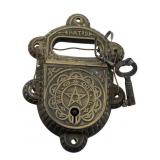 Vintage Iron Deco Padlock w/Key 5"x3.5"