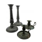 Group Lot Vintage Pewter Candle Holders 9"