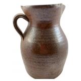 Vtg Brown Stoneware Pitcher 10"x7"x6"