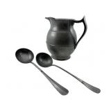 Vintage Pewter Pitcher & Ladles 9"x8"x5.5"
