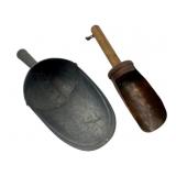 Group of 2 Vtg Scoops Metal & Wood 10"