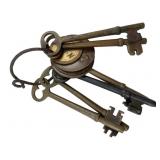 Set of Antique Skeleton Keys on Ring 3.5"