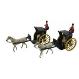 2pc Lot Metal Horse & Buggy w/ Riders 4"