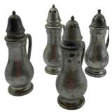 Group of 4 Pewter Salt & Pepper Shakers 4.5"
