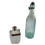 Vtg Group of 2 Glass Bottles 9.5"