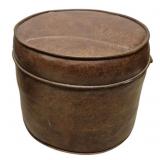 Brown Leather Look Round Foot Stool 12"x15"