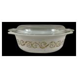 Pyrex Covered Cassarole Gold Metalic
