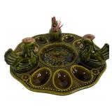 Mid-Century Green Ceramic Deviled Egg Set