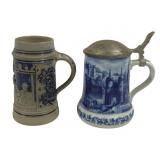 2 German Beer Mugs - 6.25", 7" Tall