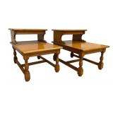 Pair Lane Mid-Century Two-Tier Inlaid Tables