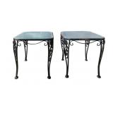 Pr Wrought Iron Glass Top End Tables 20x25x19