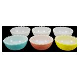 6 Agee Pyrex Multi Color Pudding Bowls
